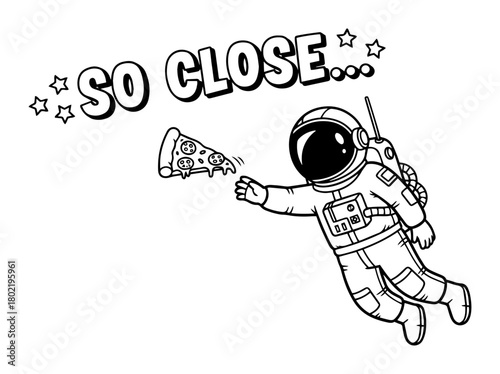 astronaut so close to catching floating pizza in space vector