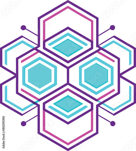 Cybernetic hive pattern with neon energy flow and lines