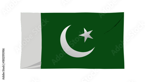 Illustration of the flag of pakistan featuring a white crescent and star on a green background design