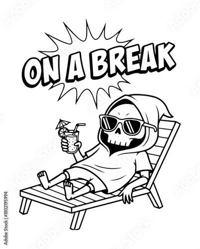 grim reaper on a break relaxing on a beach chair vector cartoon