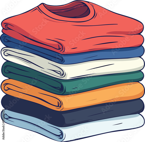 Stack of Folded T-Shirts with Breezy Corner Isolated for Minimal Clothing, Fashion, and Casual Apparel Concept