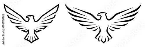 heraldic eagle with spread wings logo set line art