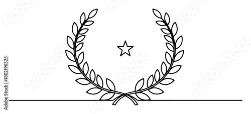 continuous one line drawing of a laurel wreath with a star vector