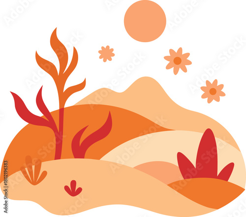 Dreamlike desert bloom pattern with surreal plants