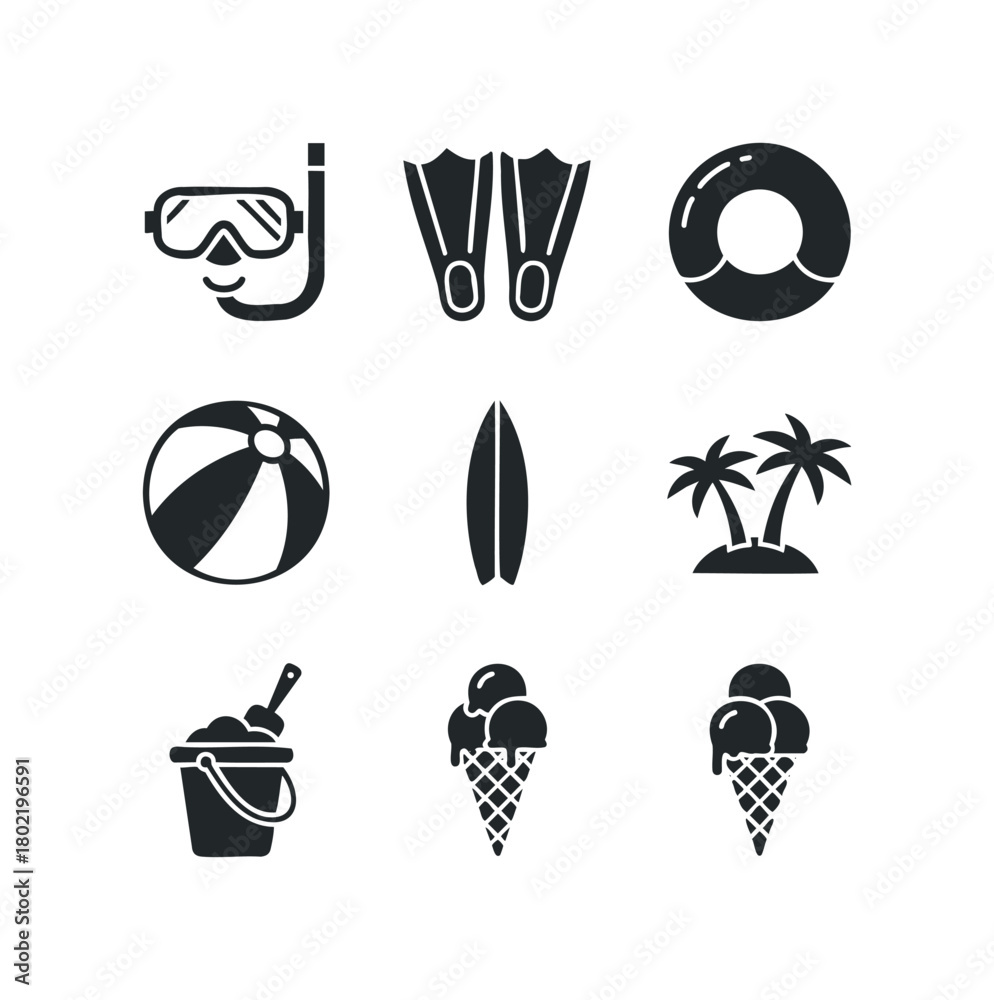 Fototapeta premium Beach and Summer Vacation Icon Set