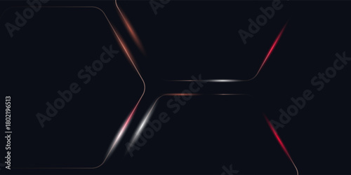 Dark hexagon abstract technology background with orange and white colored bright flashes under hexagon. Hexagonal gaming vector abstract tech futuristic wide banner.