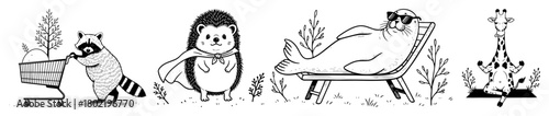 funny cartoon animals doing human activities vector set