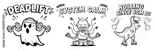 funny cartoon characters set ghost robot dinosaur