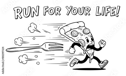 running pizza slice cartoon run for your life vector