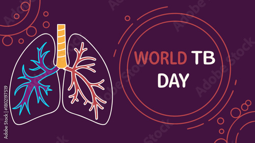 Illustration showing lungs with bronchioles for world tb day awareness on a purple background design concept