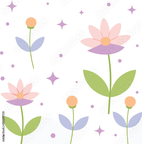 Dreamlike meadow pattern with luminous flowers