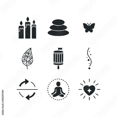Set of Icons Representing Wellness and Serenity