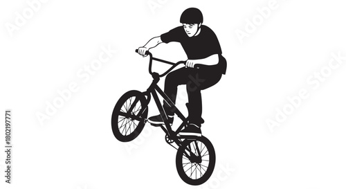 ## **12. Teenager riding BMX bike black silhouette vector**
