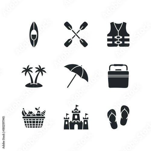 Collection of vacation and beach activity icons