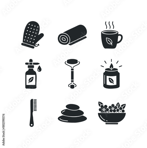 Spa and wellness icons with natural leaf symbols