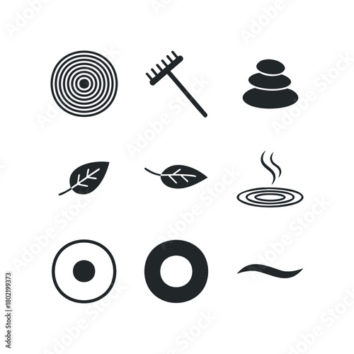 Collection of nine minimalist icons for wellness and tranquility