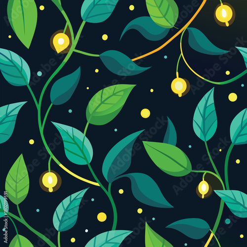 Enchanted meadow world pattern with rainbow fog