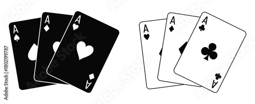 Set of playing card vector icons, gambling game, four card, black outline icons, perfect for casino graphics, poker tutorials, card game designs