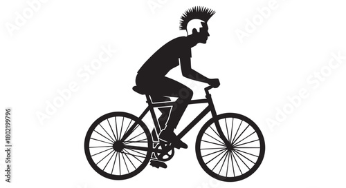 ## **6. Man with mohawk riding bicycle black silhouette vector**
