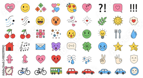 Cute Colorful Emoji Icons Set for Web Design App Interface Social Media Chat Graphics