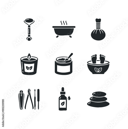 Spa and wellness icons for relaxation and self-care