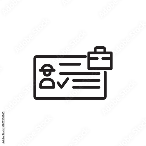 Permit to Work (PTW) icon symbolizing authorized access and certification. Features an ID card with a checkmark and a briefcase, representing official documentation and job safety authorization.