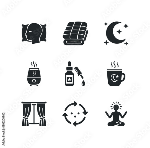 Sleep, relaxation, and wellness icons