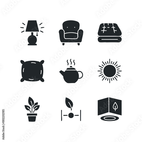 Home comfort objects and nature icons collection