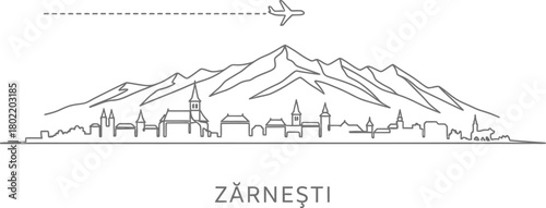 Zarnesti Skyline with Mountains and Airplane