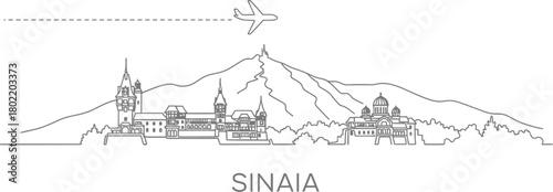 Sinaia Skyline Airplane Travel Line Art