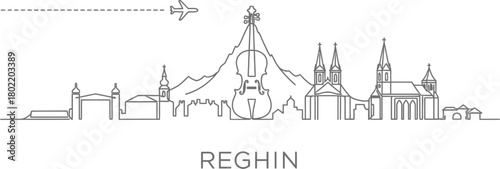 Reghin City Skyline with Violin and Airplane
