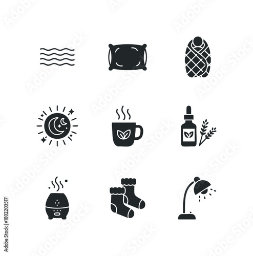 Cozy bedtime and relaxation icons