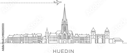 Huedin Romania Skyline with Airplane Icon