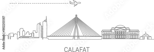 Calafat Skyline with Airplane and Bridge