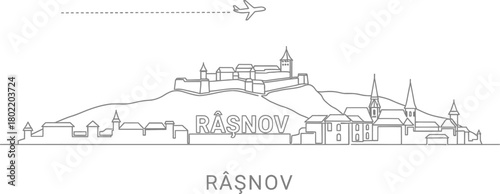 Rasnov Skyline with Castle and Airplane