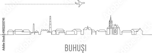 Buhusi Skyline with Airplane and Dashed Line