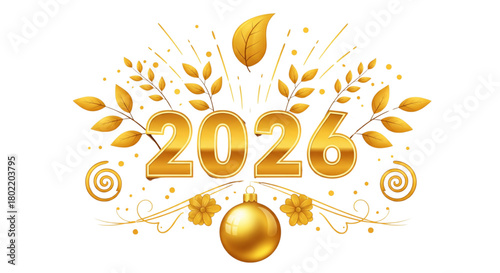 Golden 2026 New Year Celebration Greeting Card Design Festive Holiday Ornament Background