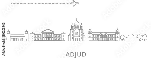 Adjud Cityscape Skyline With Airplane