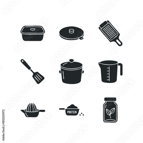 Collection of Kitchen Utensils and Storage Containers Icons