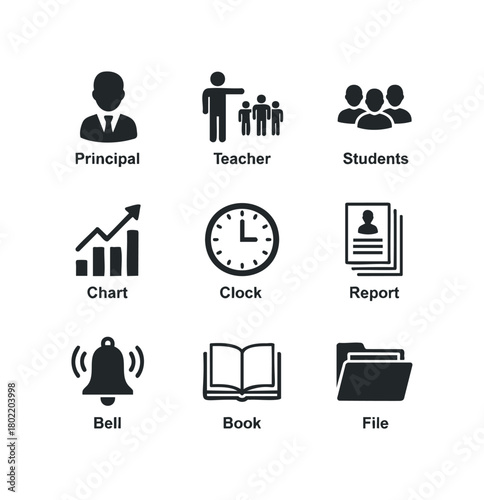 Education icons set for academic achievement and school management