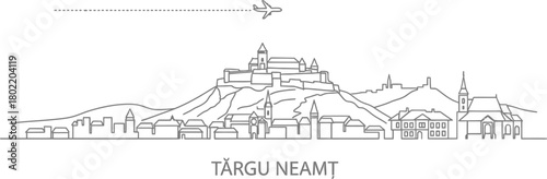 Targu Neamt Cityline with Airplane and Mountain View