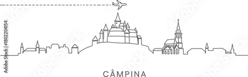 Câmpina City Skyline with Airplane Travel