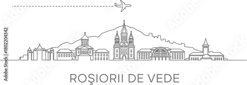 Rosiorii de Vede Skyline with Airplane and Flight Path