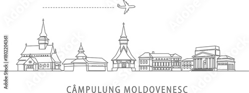 Câmpulung Moldovenesc Skyline with Airplane Icon
