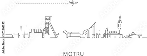Motru Skyline with Airplane and Mine Tower Icon