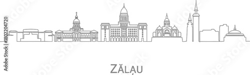 Zalau Romania Skyline Outline Vector