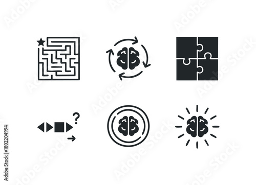 Brain icon set for problem solving and ideas