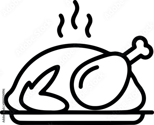 Roasted Turkey Line Art Vector Illustration.