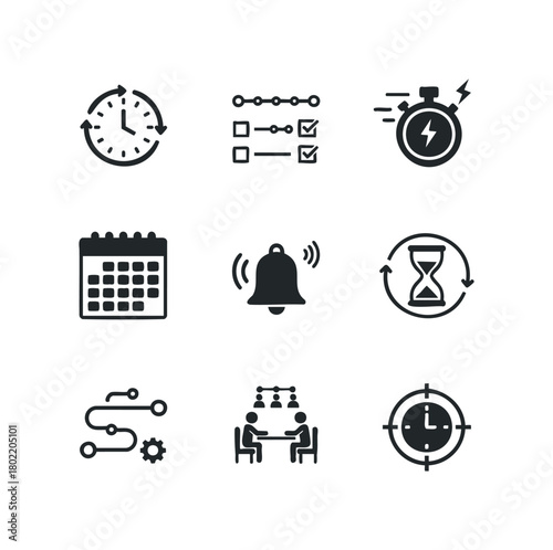 Time management icons for business planning and workflow