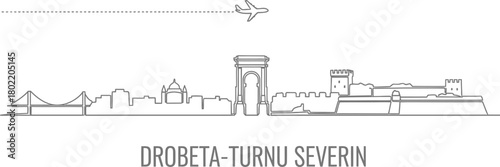 Drobeta-Turnu Severin Skyline with Airplane and Contours